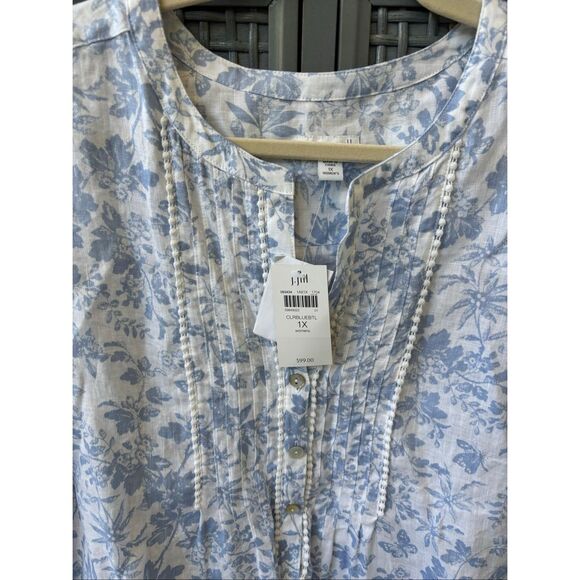 NWT J Jill Love Linen Blue Floral Long Sleeve Split Neck, 1X, $100 A17 - Picture 2 of 9